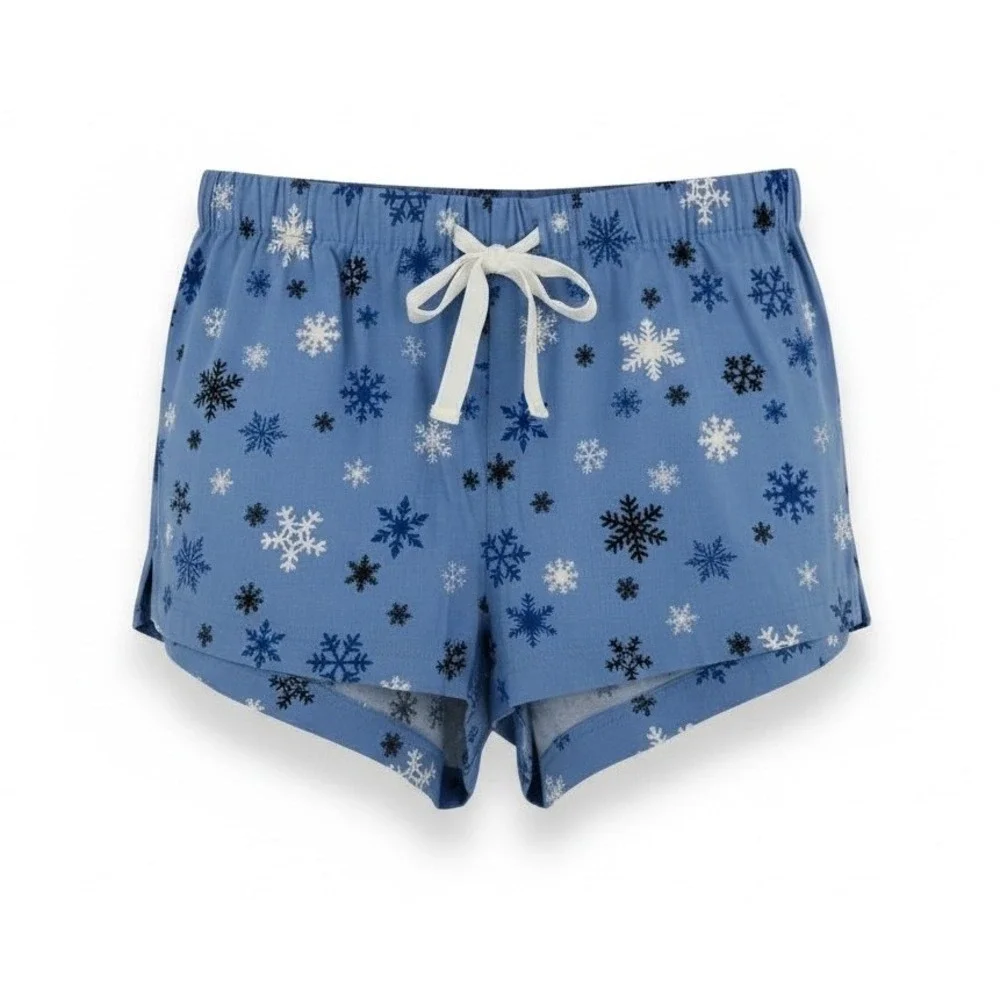 J Crew Flannel Lounge Shorts Womens‎ Large Blue Snowflake Pajama Sleepwear NWT